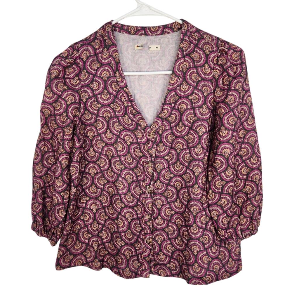 MARINE LAYER Colette Double Cloth Blouse Top Fan Block‎ S Cottagecore Farmhouse
